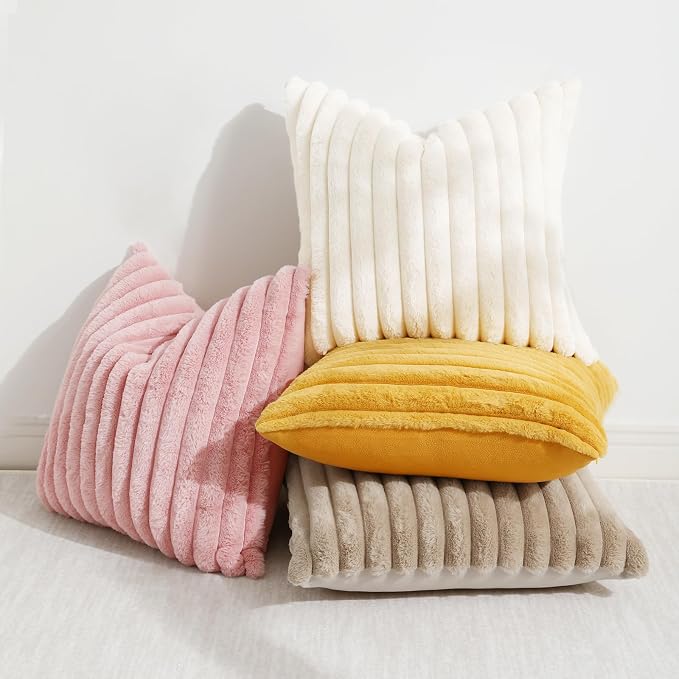 decorUhome Summer Cozy Faux Fur Throw Pillow Covers 16x16 Set of 2 Decorative - Image 5