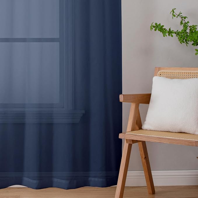 Lecloud Navy Blue Sheer Curtains 72 Inches Long 2 Panels, Light Filtering - Image 8