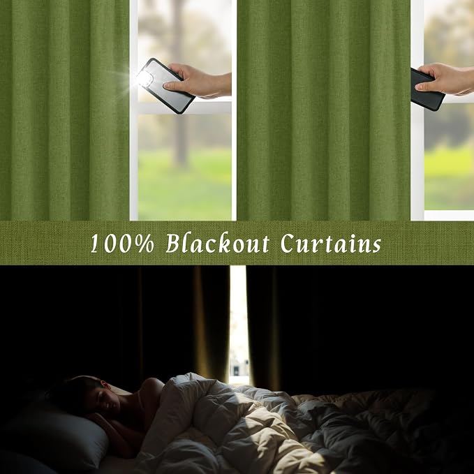 Sage Green Full Blackout Linen Curtains 54 Inch - Image 4