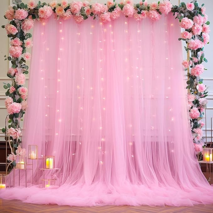 20ft x 15ft Pink Tulle Backdrop Curtain - Image 5