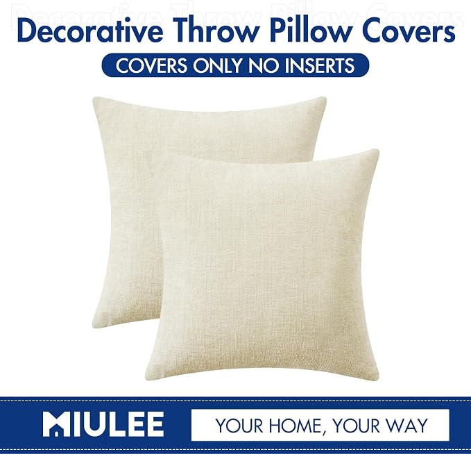 MIULEE Pack of 2 Cream Throw Pillow Covers 20x20 Inch Soft Polyester Pillow - Image 6