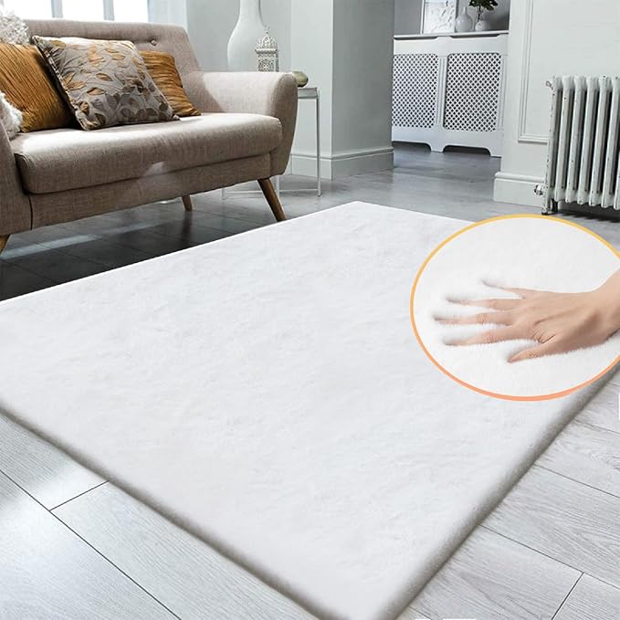 ORINOVA White Faux Rabbit Fluffy Fur Area Rugs - Image 2