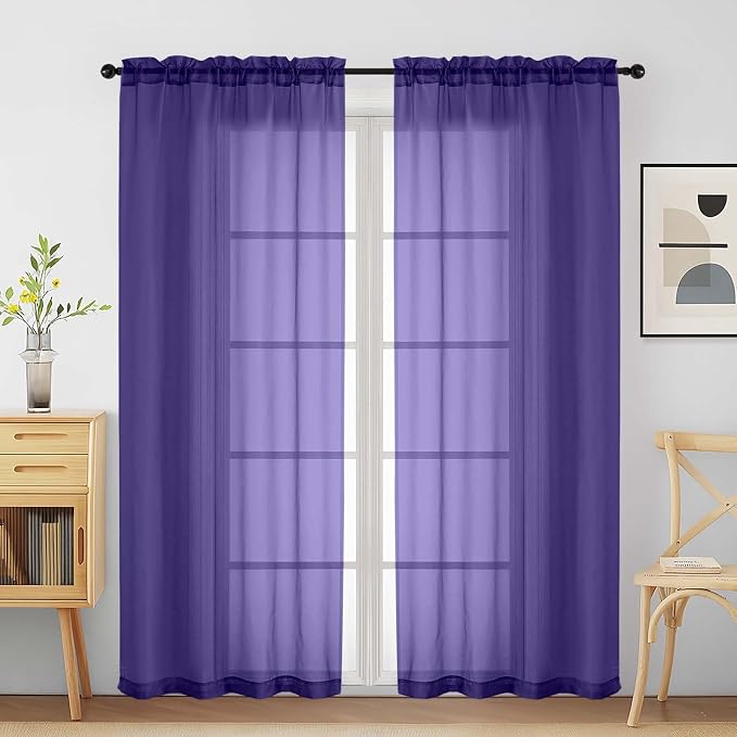 Purple Sheer Curtains for Window 72 inches Long 2 Panels Set, Soft Airy Modern by Home