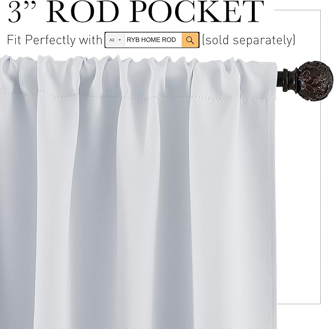 RYB HOME Kitchen Curtains Over Sink 36 inch Length, Rod Pocket Summer Light UV - Image 2