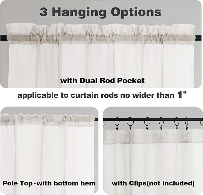Chyhomenyc Ivory Sheer Curtains Tier 36 inch Length 2 Panels, Light Filtering - Image 4