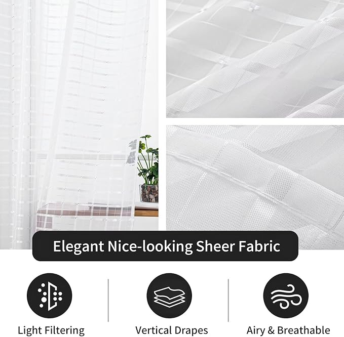 SpaceDresser Check Sheer Curtains 45 Inches Long - Image 5