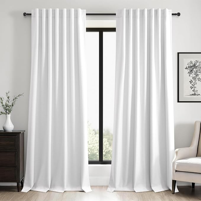 96 inch long Linen blackout curtains 2 Panels 100% Black out Linen texture by Topfinel