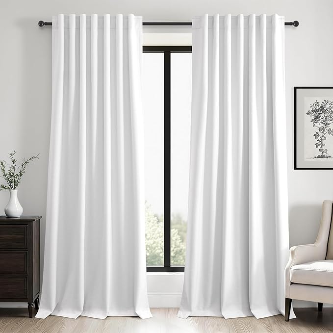 Topfinel 95 inch Living Room Curtains 2 Panels 100% Blackout Linen Texture by Topfinel