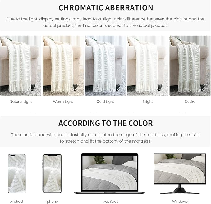 BOURINA Off White Throw Blanket 50 x90 Inches Throw Textured Solid Soft Sofa - Image 7