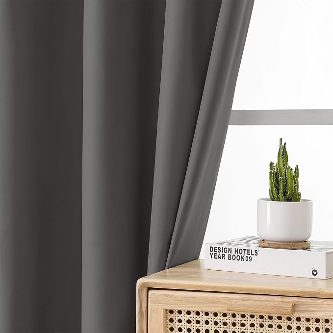 Joydeco Dark Grey Blackout Curtains 63 Inch Length - Image 2