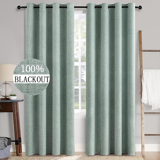 MIULEE Linen Texture Curtains for Bedroom Solid 100% Blackout Thermal Insulated by MIULEE