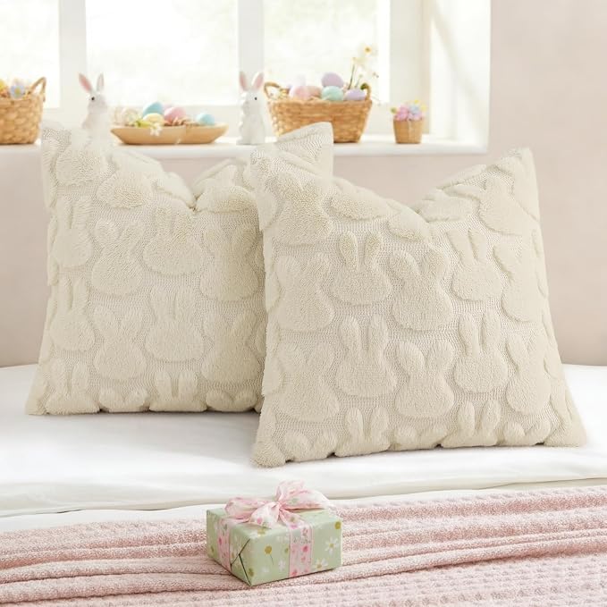 decorUhome Easter Bunny Pillow Covers 20x20 Inch Set of 2, Soft Plush Faux Wool - Image 4
