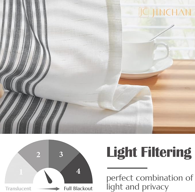 jinchan Striped Linen Valance Curtain 16 Inch Vertical Striped Valance - Image 5