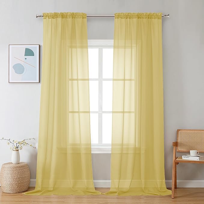 Chyhomenyc Mustard Yellow Sheer Curtains 108 Inches Long by Chyhomenyc