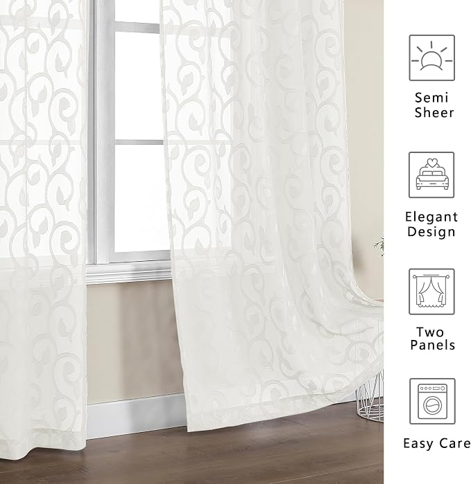 OWENIE Furman Ivory Sheer Curtains 90 inches Long - Image 4