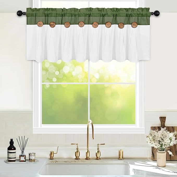 FRAMICS Farmhouse Valance Curtains, Boho Cotton Linen Kitchen Valance, Rustic by FRAMICS