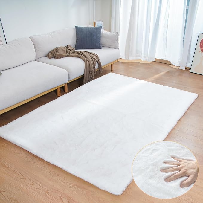ORINOVA White Faux Rabbit Fluffy Fur Area Rugs by ORINOVA