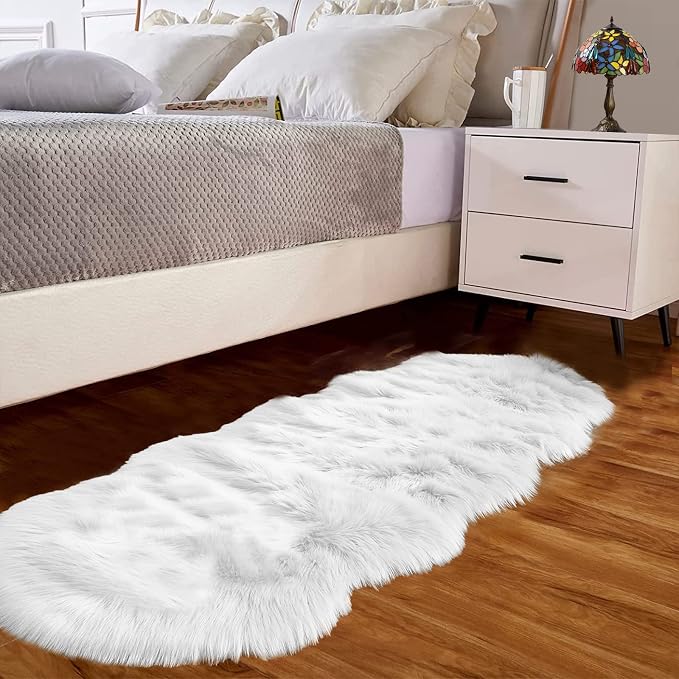 Goolela White Faux Sheepskin Fur Rug 2x6 Fluffy Fuzzy Furry Runner by Goolela