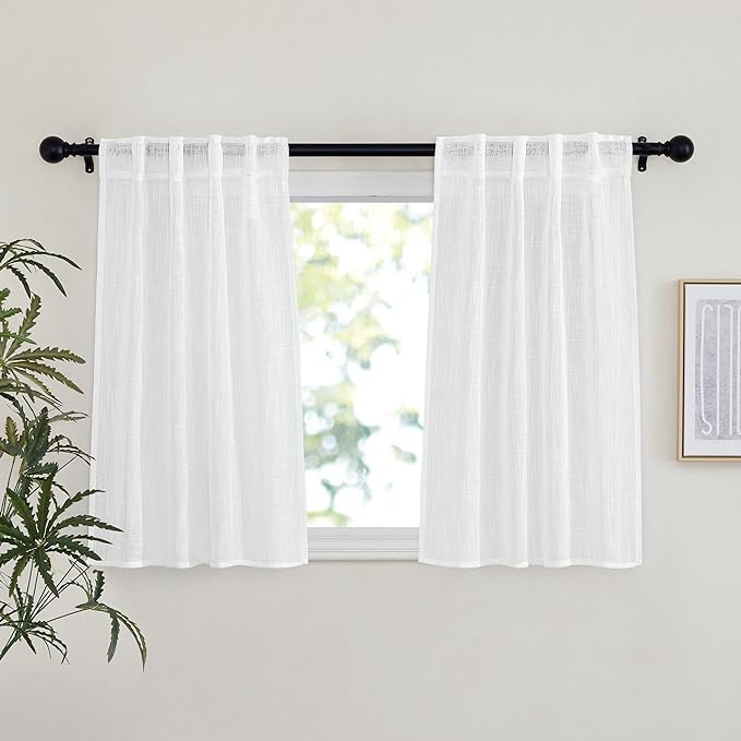 NICETOWN White Semi Sheer Linen Kitchen Curtains 36 inch Length, Rod Pocket & by NICETOWN