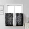 Lecloud Leia Black Kitchen Sheer Curtains 24 Inch 2 Pcs, Jacquard Leaf Textured by Lecloud
