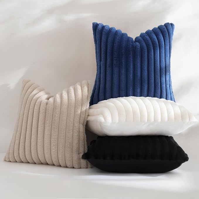 decorUhome Fall Faux Fur Throw Pillow Covers 18x18 Set of 2 Beige | Decorative - Image 5
