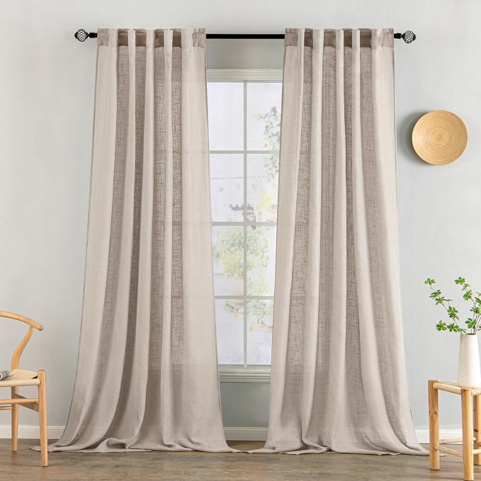 MIULEE Natural Linen Curtains 108 Inches Long 2 Panels by MIULEE