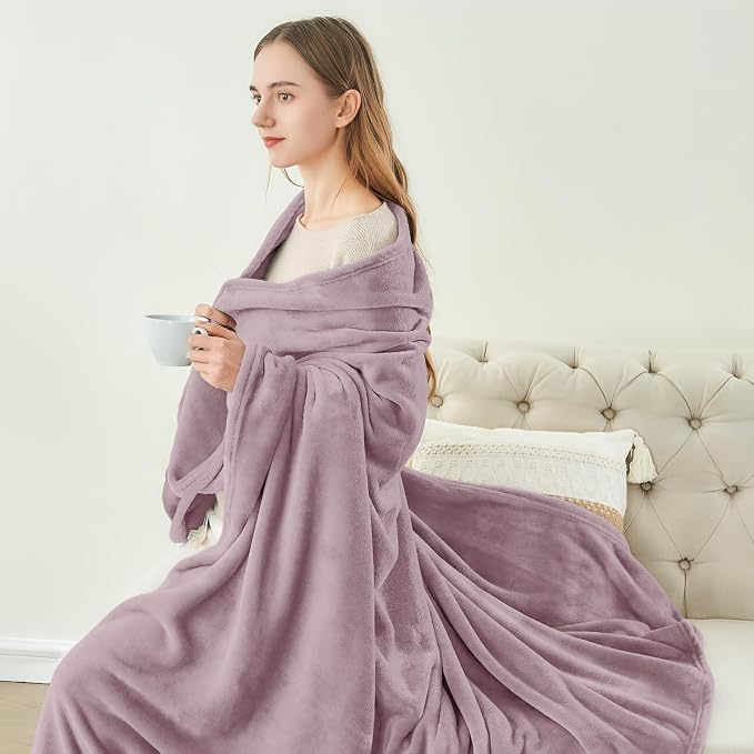BEDELITE Fleece Blanket Dusky Violet Throw Blankets - Image 4