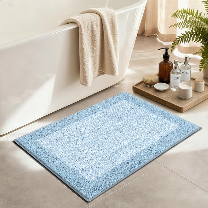 Bathroom Rugs 30x20 Non Slip Washable, Light Blue Bath Mat - Image 3