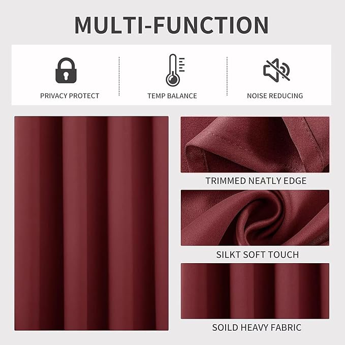 Joydeco Burgundy Red Custom Solid Single Blackout Curtain - Image 4