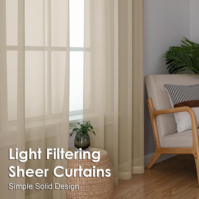 OVZME Taupe Sheer Curtains 72 Inches Long 2 Panels - Image 6