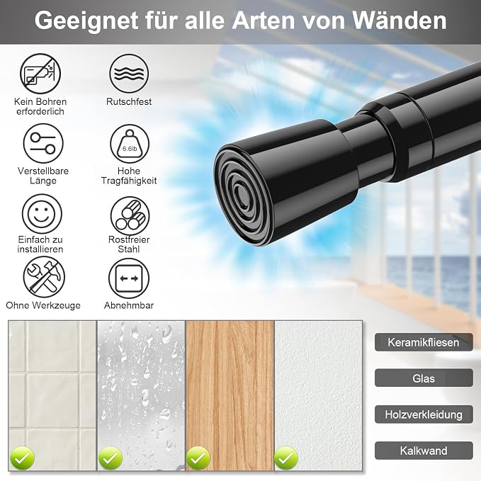 AIZESI Spring Tension Rods Adjustable Tension Curtain Rod Small Tension Rod No - Image 2