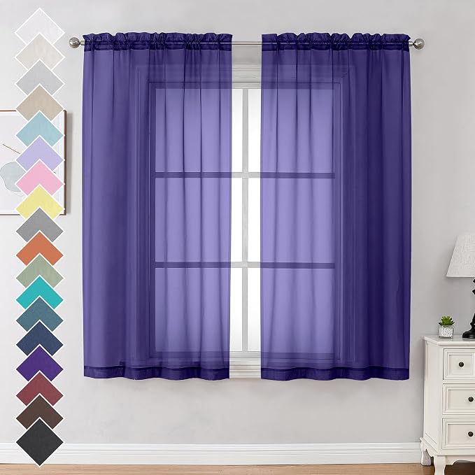 OVZME Purple Sheer Curtains 63 inch Length 2 Panels Set by OVZME