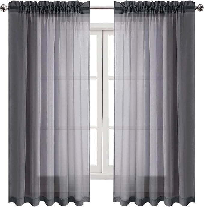 DWCN Dark Gray Sheer Curtains Semi Transparent Voile Rod Pocket Curtains - Image 9
