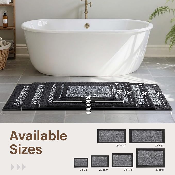 70x24 Long Bathroom Rugs Washable Non Slip, Dark Grey Bath Mat - Image 8
