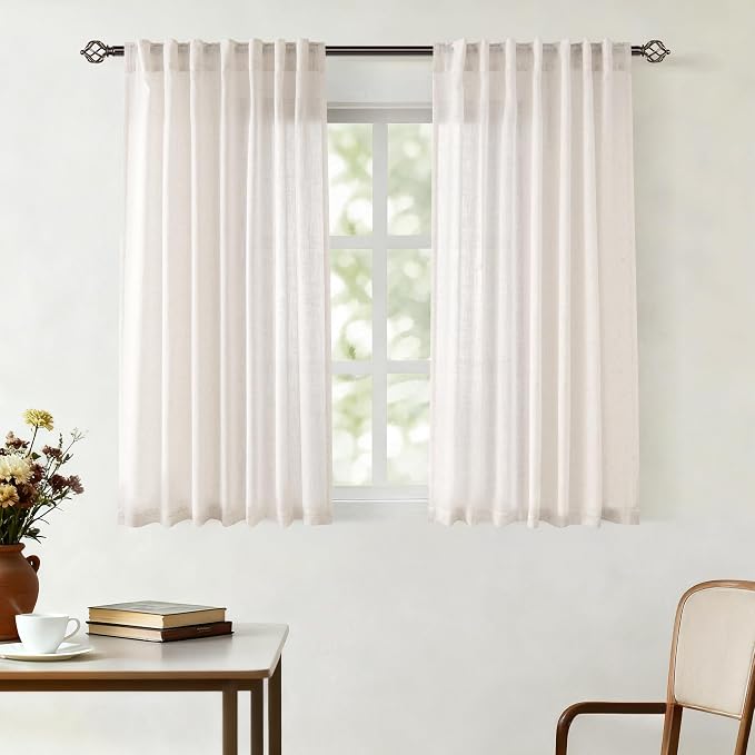 Natural Linen Curtains for Living Room Back Tab Modern Farmhouse Semi Sheer by Jolilight