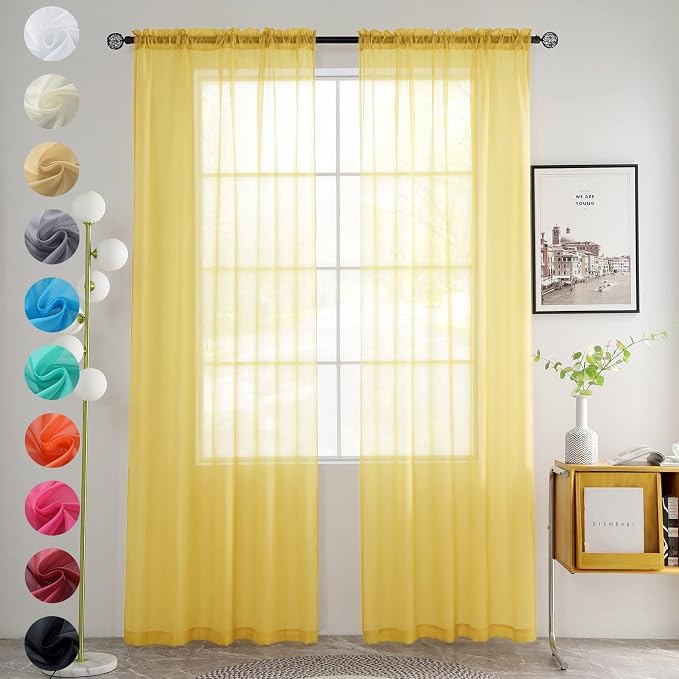 youleyar Solid Sheer Rod Pocket Curtain Voile Draperies 2 Panels White Beige by Youleyar