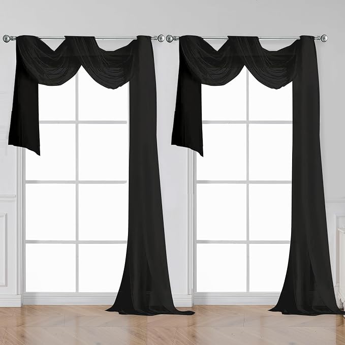 OWENIE Black Sheer Curtains 144 inch Extra Long, Elegant and Airy Drapes by OWENIE