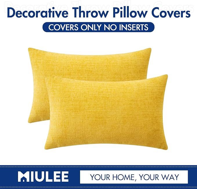 MIULEE Pack of 2 Couch Throw Pillow Covers 12x20 Inch Soft Yellow Chenille - Image 6