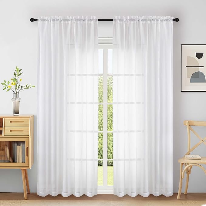 Extra Wide White Sheer Curtains 90 Inches Long 2 Panels, Light Filtering by Home