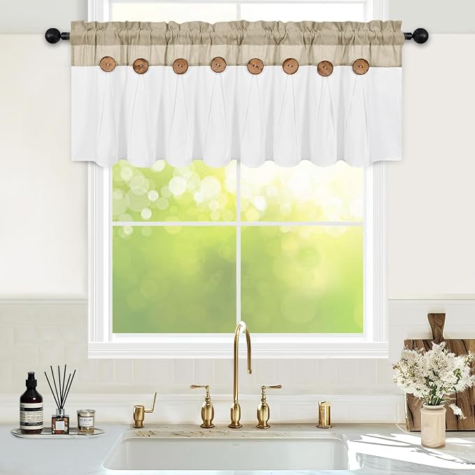 FRAMICS Farmhouse Valance Curtains, Boho Cotton Linen Kitchen Valance, Rustic - Image 2