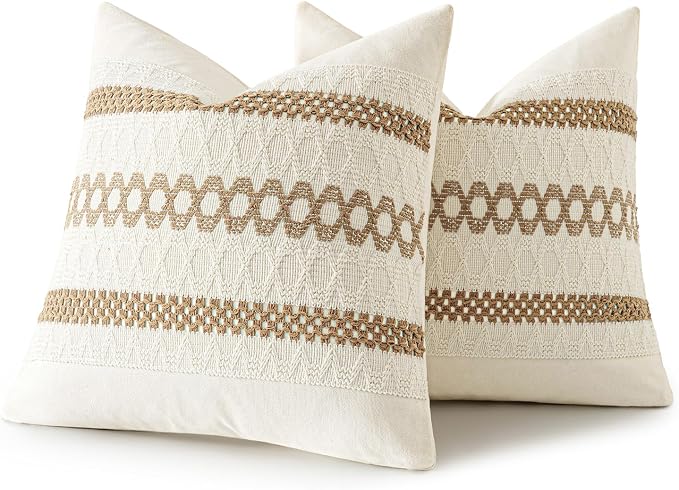 MIULEE Set of 2 Neutral Boho Decorative Pillow Covers 16x16 Inch Farmhouse - Image 8