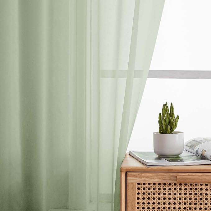 Light Green Sheer Curtains 63 Inch Length 2 Panels Set - Image 6