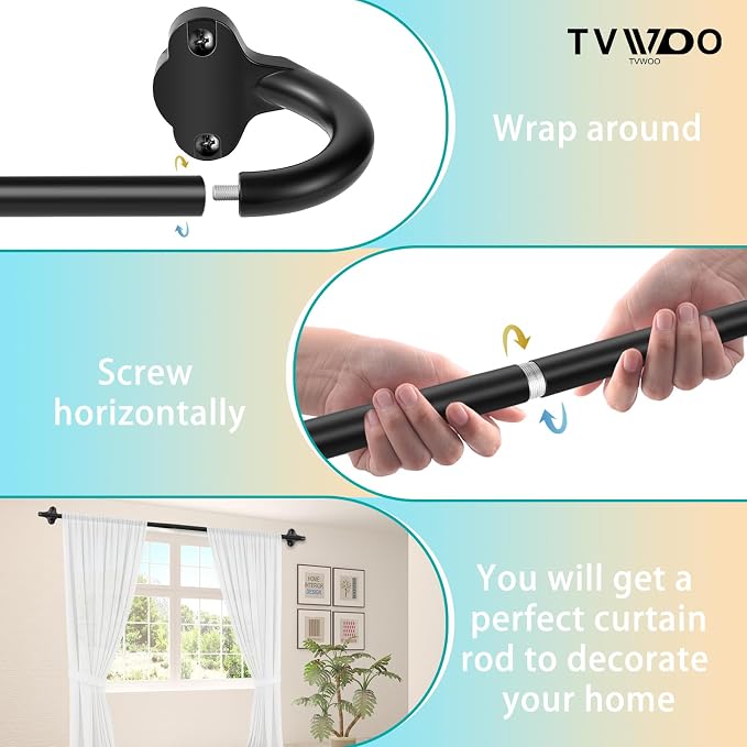 TVWOO 2 Pack Wrap Around Curtain Rods, 5/8 Inch Adjustable Blackout Curtain Rod - Image 9