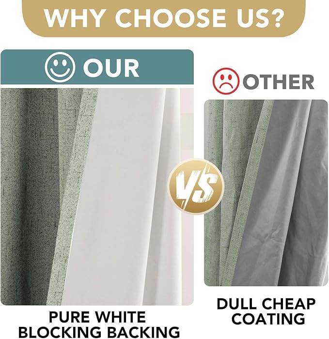 H.VERSAILTEX Bedroom Curtains Blackout, Sage Green Linen Blackout Curtains 84 - Image 3