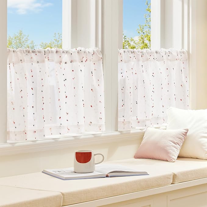 jinchan Valance Curtains for Windows 16 Inch Colorful Mini Pom-Pom Country - Image 3