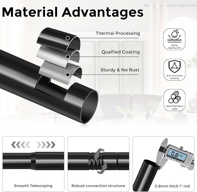 2 Pack Curtain Rods for Windows 48 to 84 Inch, Decorative Adjustable Heavy Duty - Image 6