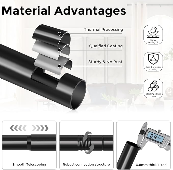 Curtain Rods for Windows 30 to 56 Inch, Decorative Adjustable Heavy Duty Easy - Image 6