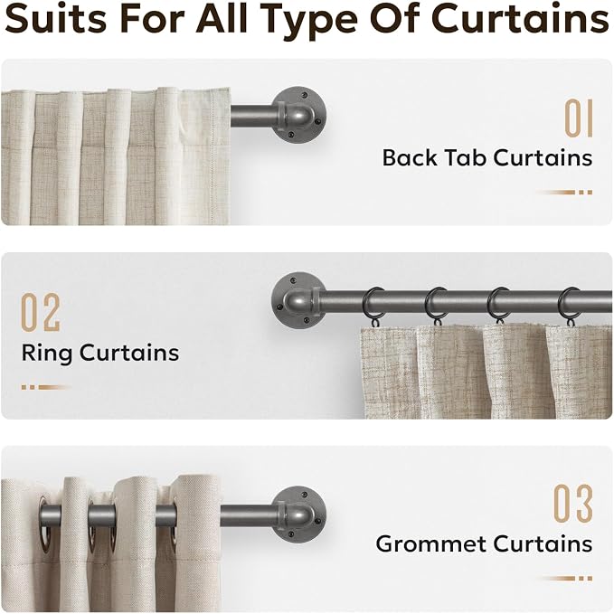 Zeerobee Curtain Rods for Windows 48 to 84, 1 Inch Industrial Wrap Around Grey - Image 8