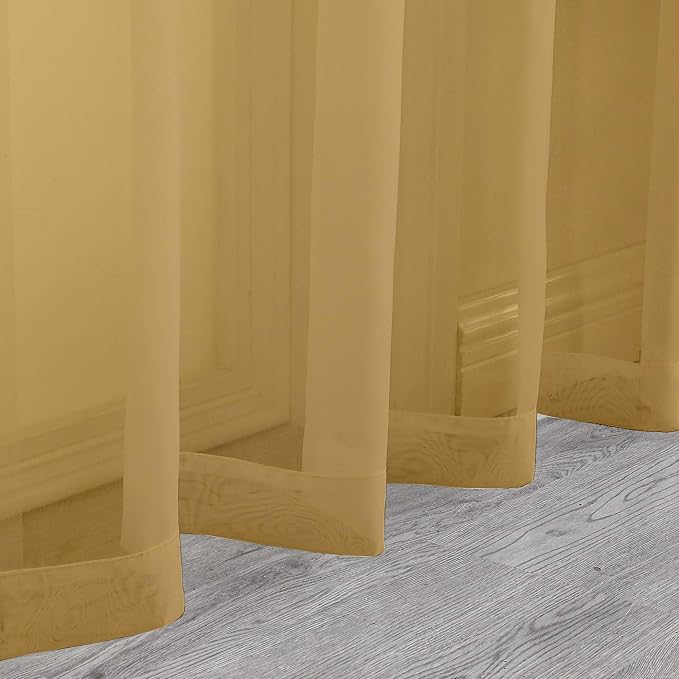 Chyhomenyc Extra Long Gold Sheer Curtains 108 Inches Long 2 Panels, Light - Image 8
