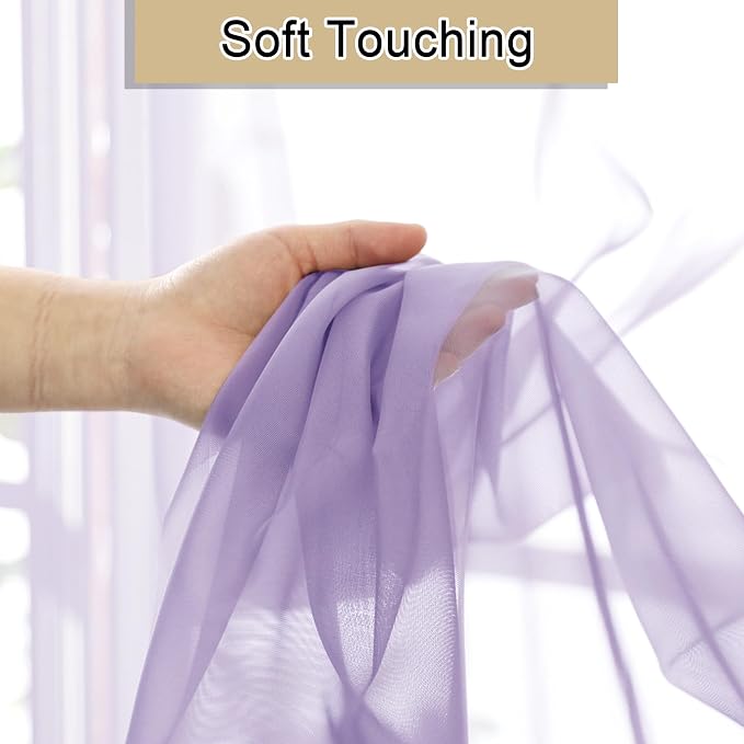 Lecloud Light Purple Sheer Curtains 84 Inches Long 2 Panels, Double Rod Pocket - Image 8
